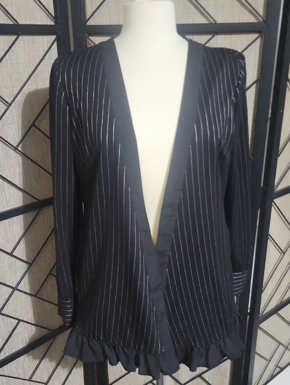 BCBGeneration black lightweight blazer with pinstripes.